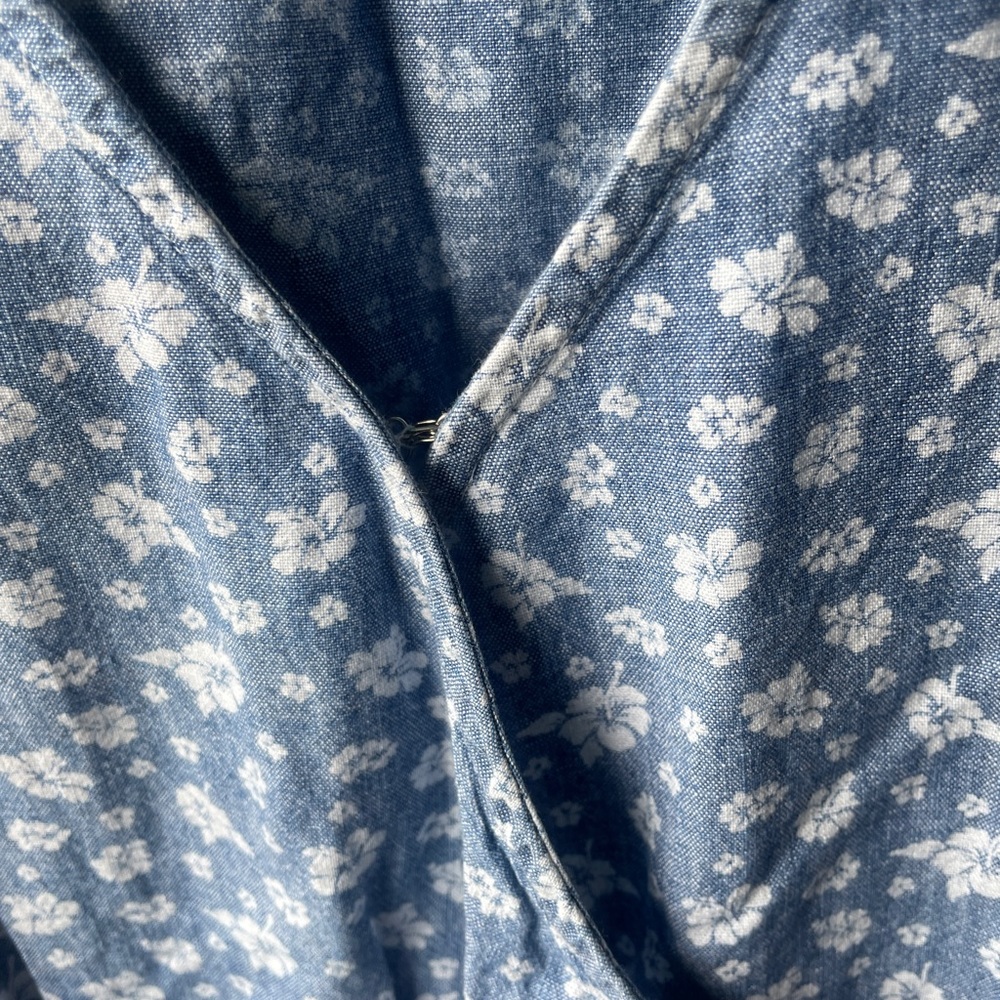 J.Crew Mercantile Sz M Blue Floral Faux Wrap Ruffle Cottage Core Mini Dress - Picture 4 of 13